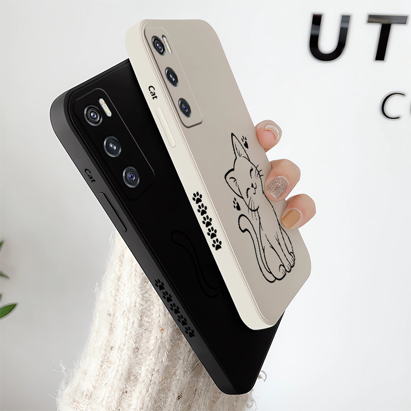 Cute Cat Line Black Phone Case - Vivo V40 评论和价格